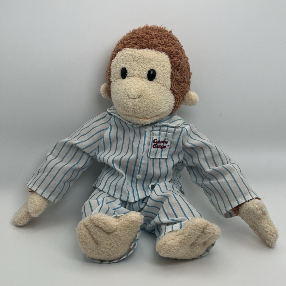 GUND Curious GEORGE Plush White Green Stripe Pajamas Monkey No tush Tag